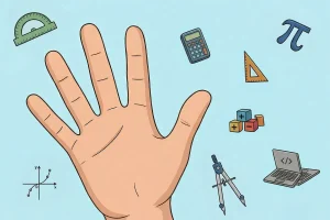 hand showing 5 fingers and math elements